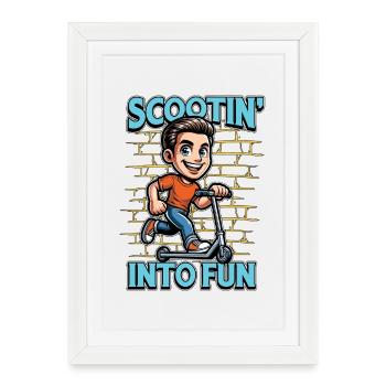 Scooter Scootin' Into Fun Scooter Moto - Affiche encadrée (27 × 37 cm) - blanc - Devant