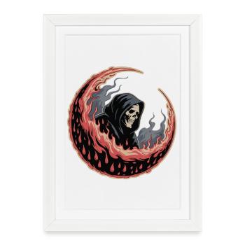 Tatouage de lune de la Faucheuse sombre - Affiche encadrée (27 × 37 cm) - blanc - Devant