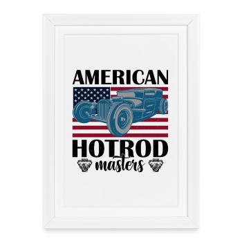Voiture américaine vintage avec drapeau en arrière-plan - Affiche encadrée (27 × 37 cm) - blanc - Devant