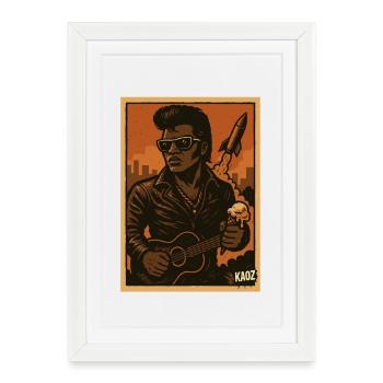 Retro Rockabilly Rebel with Rocket - Framed poster (27 × 37 cm) - white - Front