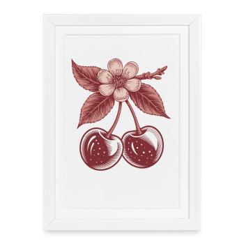 oho Retro Cherry &amp; Blossom Vintage Illustration - Framed poster (27 × 37 cm) - white - Front