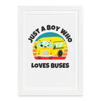 Garçon qui aime les bus Kawaii Retro School Bus - Affiche encadrée (27 × 37 cm) - blanc - Devant