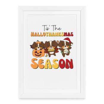Tis' the Hallothanksmas Season Australian Shepherd - Framed poster (27 × 37 cm) - white - Front