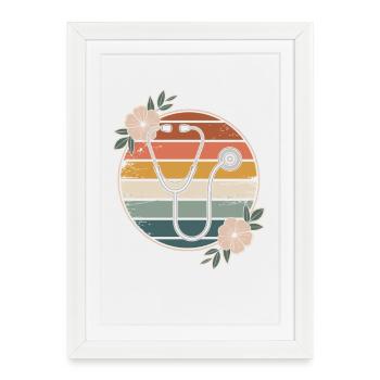 Infirmière stéthoscope fleurie - Affiche encadrée (27 × 37 cm) - blanc - Devant