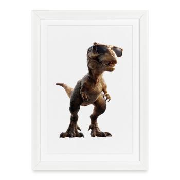 T-Rex Tyrannosaurus Rex Dino Papa Dinosaure - Affiche encadrée (27 × 37 cm) - blanc - Devant