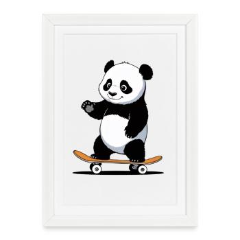 Ours câlin Panda sur planche à roulettes - Affiche encadrée (27 × 37 cm) - blanc - Devant