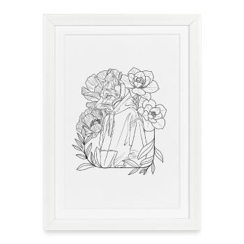 Lineart renard avec fleurs - Affiche encadrée (27 × 37 cm) - blanc - Devant