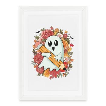 Crayon fantôme Halloween - Affiche encadrée (27 × 37 cm) - blanc - Devant
