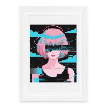 Anime Girl Vaporwave Glitch Aesthetics Motif - Framed poster (27 × 37 cm) - white - Front