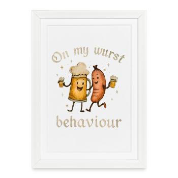 Humorous drinking and eating motif - Framed poster (27 × 37 cm) - white - Front