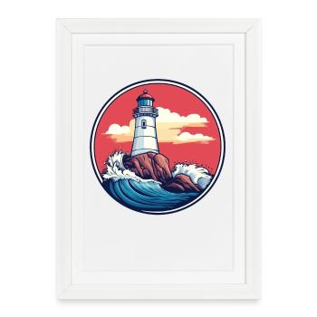 Phare au bord de la mer - Affiche encadrée (27 × 37 cm) - blanc - Devant