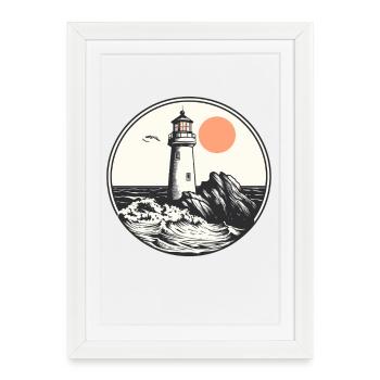 Phare avec le bruit de la mer - Affiche encadrée (27 × 37 cm) - blanc - Devant
