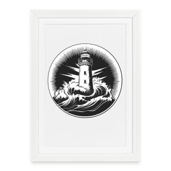 Phare dans la tempête - Affiche encadrée (27 × 37 cm) - blanc - Devant