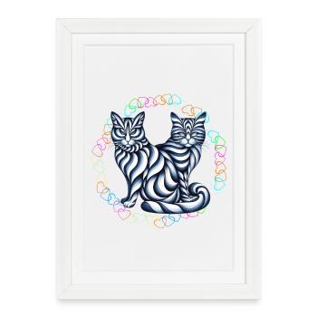 Chats rétro Chat des années 60 - Affiche encadrée (27 × 37 cm) - blanc - Devant