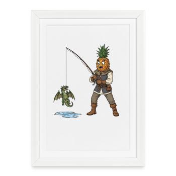 Ananas Mittelalter Drache - Gerahmtes Poster (27 × 37 cm) - Weiß - Vorne
