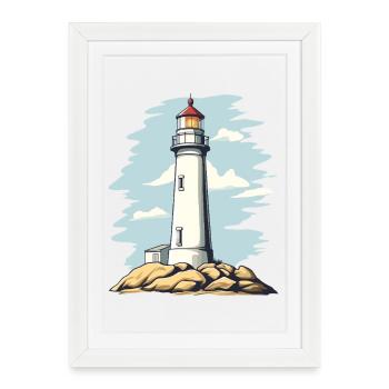 Lighthouse on the rock coastal motif - Framed poster (27 × 37 cm) - white - Front