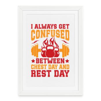 Fanatiques de fitness : journée de poitrine confuse et journée de repos - Affiche encadrée (27 × 37 cm) - blanc - Devant