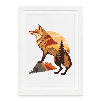 paysage forestier avec renard nature renard animaux - Affiche encadrée (27 × 37 cm) - blanc - Devant