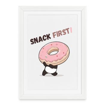 Panda ludique avec un beignet - Affiche encadrée (27 × 37 cm) - blanc - Devant