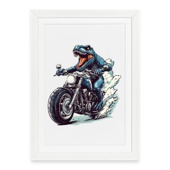 Prehistoric T-Rex on motorcycle - Framed poster (27 × 37 cm) - white - Front