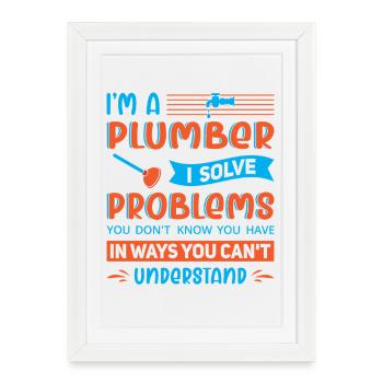 Chauffagiste Plombier Plombier de construction chauffage - Affiche encadrée (27 × 37 cm) - blanc - Devant