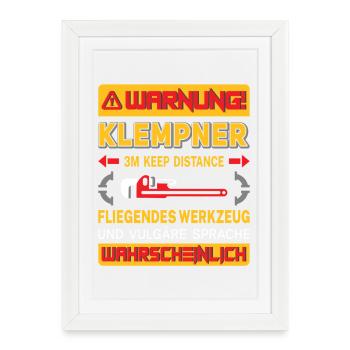 Chauffagiste Plombier Plombier de construction chauffage - Affiche encadrée (27 × 37 cm) - blanc - Devant