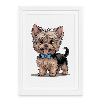 Cute Yorkshire Terrier with bow - Framed poster (27 × 37 cm) - white - Front