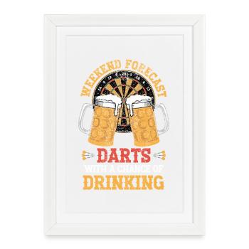 T-shirt à boire de fléchettes à bière - Affiche encadrée (27 × 37 cm) - blanc - Devant