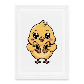 Poussin drôle avec cymbale pour les mélomanes - Affiche encadrée (27 × 37 cm) - blanc - Devant