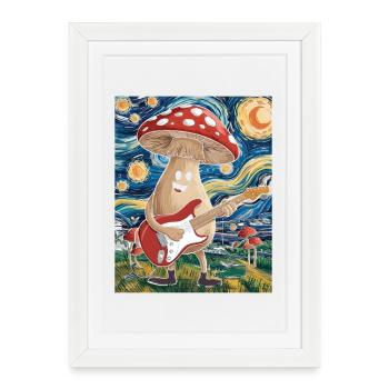 Mushroom musician in dream night design - Framed poster (27 × 37 cm) - white - Front