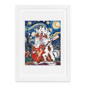 Dog Starry Night Style - Framed poster (27 × 37 cm) - white - Front