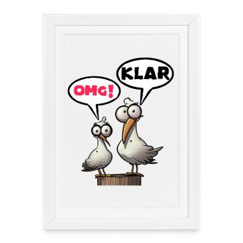 Funny seagulls with OMG Clear - Framed poster (27 × 37 cm) - white - Front