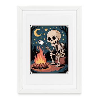 squelette mangeant smores randonneur campeur halloween - Affiche encadrée (27 × 37 cm) - blanc - Devant