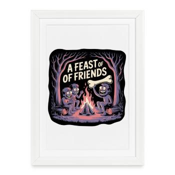 Campfire Night with Friends Illustration - Framed poster (27 × 37 cm) - white - Front