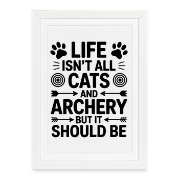 Tir à l’arc Dicton chats Cadeau de tir à l’arc - Affiche encadrée (27 × 37 cm) - blanc - Devant