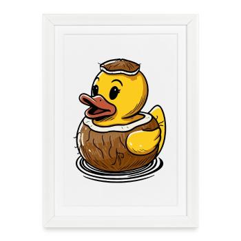 Cute duck in a coconut - Framed poster (27 × 37 cm) - white - Front