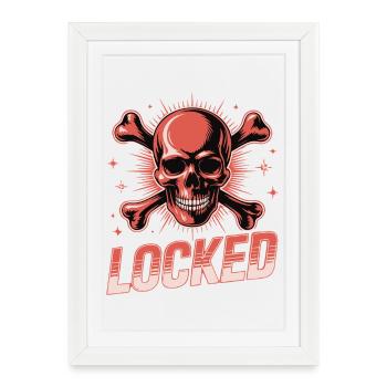Crâne croisé audacieux avec texte verrouillé - Affiche encadrée (27 × 37 cm) - blanc - Devant