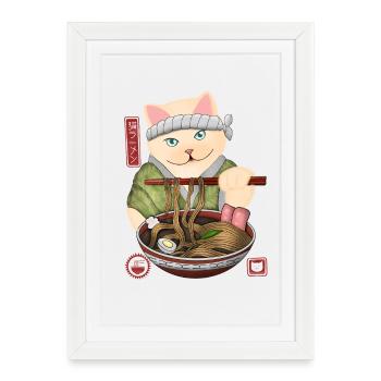 Adorable Cat Connoisseur Noodle Bowl - Framed poster (27 × 37 cm) - white - Front