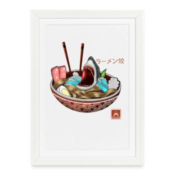 Ramen Bowl Shark Tee - Affiche encadrée (27 × 37 cm) - blanc - Devant