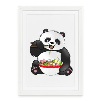 Panda mignon mangeant des nouilles - Affiche encadrée (27 × 37 cm) - blanc - Devant
