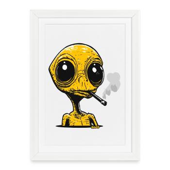 Alien avec Cigarette Vintage Design - Affiche encadrée (27 × 37 cm) - blanc - Devant