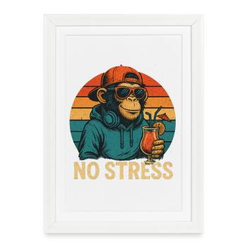 Pas de stress - Singe - Affiche encadrée (27 × 37 cm) - blanc - Devant