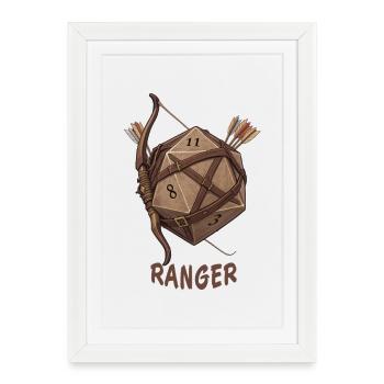 D20 avec arc et flèches – Dés fantastiques du rôdeur - Affiche encadrée (27 × 37 cm) - blanc - Devant