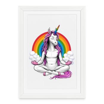 Méditation Yoga Licorne - Affiche encadrée (27 × 37 cm) - blanc - Devant