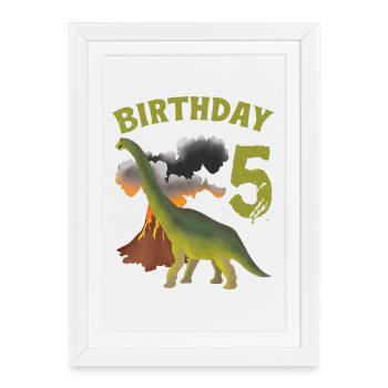 5 Year Old Birthday Boy Dino Volcano - 5th - Framed poster (27 × 37 cm) - white - Front