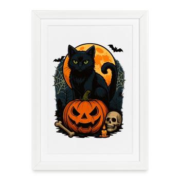 Scary Halloween cat with pumpkin Halloween - Framed poster (27 × 37 cm) - white - Front