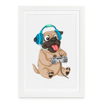 Pug Gamer - Framed poster (27 × 37 cm) - white - Front