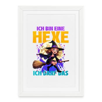 Witch girl with magic wand and moon - Framed poster (27 × 37 cm) - white - Front