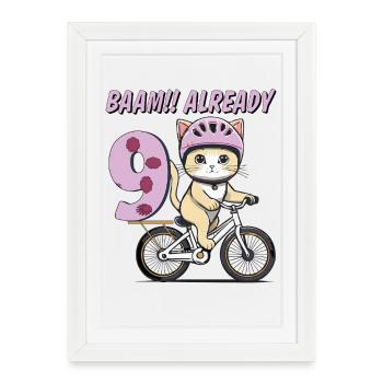 CAT BIKE BAAM!! ALREADY NINE - Framed poster (27 × 37 cm) - white - Front