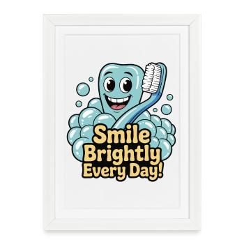 Dent heureuse avec sourire éclatant et dentifrice - Affiche encadrée (27 × 37 cm) - blanc - Devant
